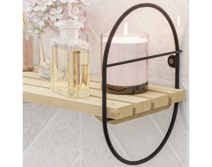 Стенен рафт Oulu метална рамка 40x16x20cm черен/натурален []