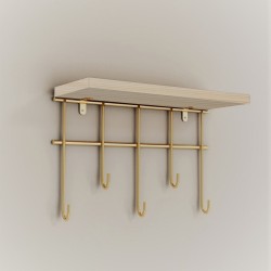 Стенен рафт Parikkala с 5 куки, естествен/златист цвят [] - Дневна