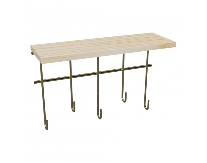 Стенен рафт Parikkala с 5 куки, естествен/златист цвят []