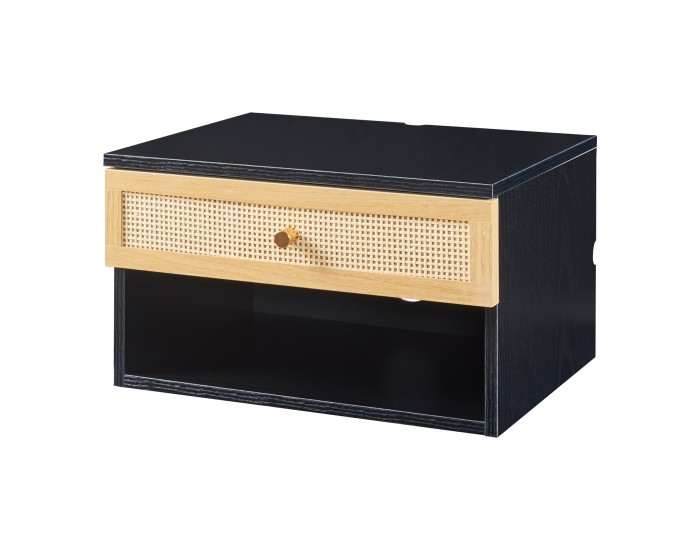 Стенен рафт Eiker с чекмедже 40x32x23 см черно/ратан []