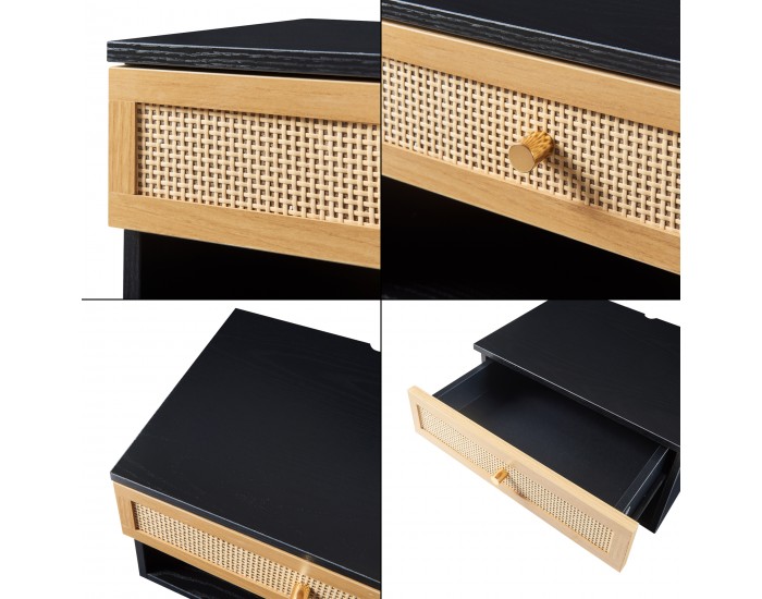 Стенен рафт Eiker с чекмедже 40x32x23 см черно/ратан []