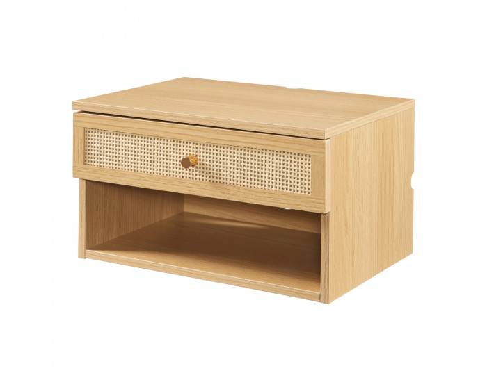 Стенен рафт Eiker с чекмедже 40x32x23 см дъб/ратан визия []