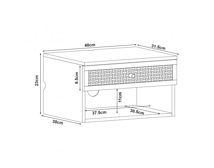 Стенен рафт Eiker с чекмедже 40x32x23 см дъб/ратан визия []