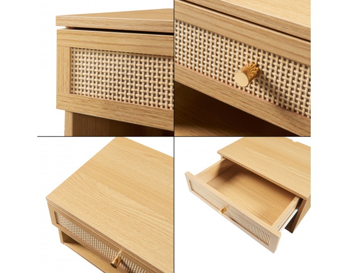 Стенен рафт Eiker с чекмедже 40x32x23 см дъб/ратан визия []