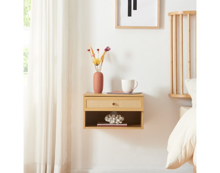 Стенен рафт Eiker с чекмедже 40x32x23 см дъб/ратан визия []