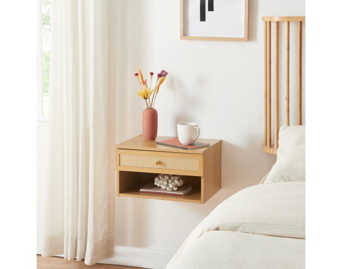 Стенен рафт Eiker с чекмедже 40x32x23 см дъб/ратан визия []