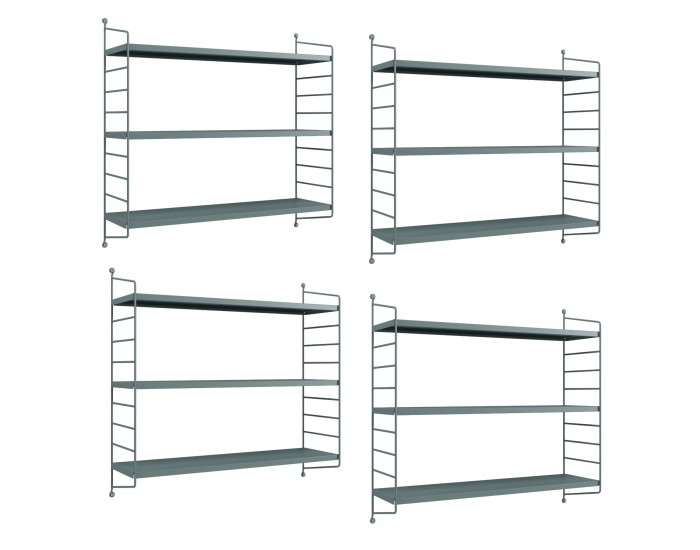 Strängnäs модулен комплект рафтове за стена от 4 сиво-сини []
