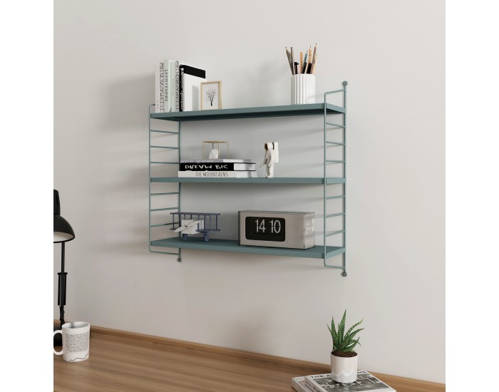 Strängnäs модулен комплект рафтове за стена от 4 сиво-сини []