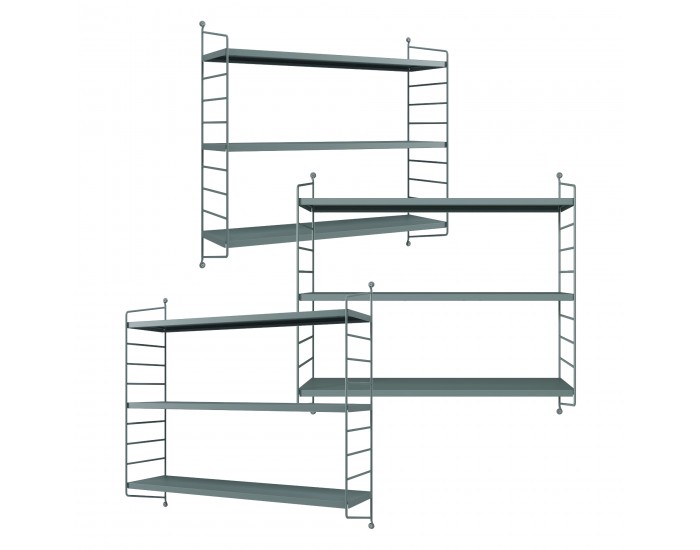 Strängnäs модулен комплект рафтове за стена от 3 сиво-сини []