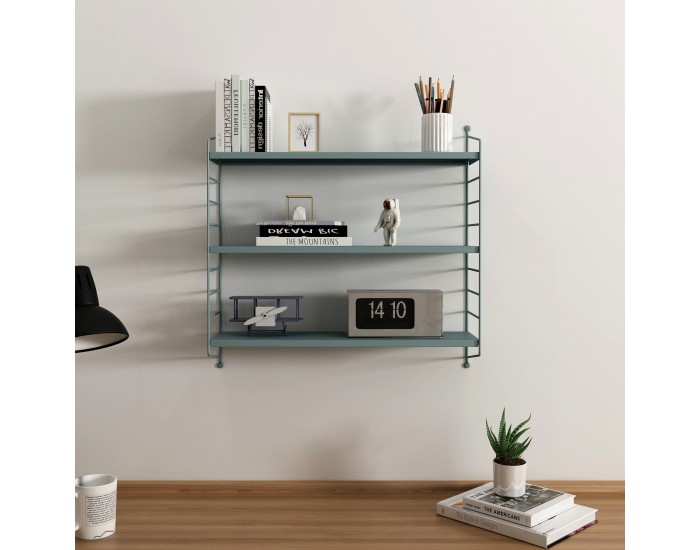 Strängnäs модулен комплект рафтове за стена от 3 сиво-сини []