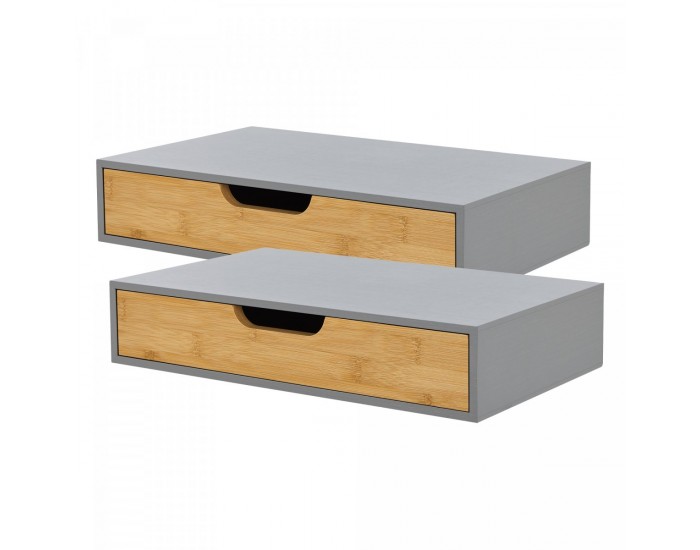 Комплект стенен рафт от 2 Bokn с чекмедже бамбук сиво []