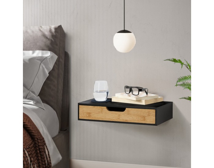 Комплект стенен рафт от 2 Bokn с чекмедже бамбук черен []