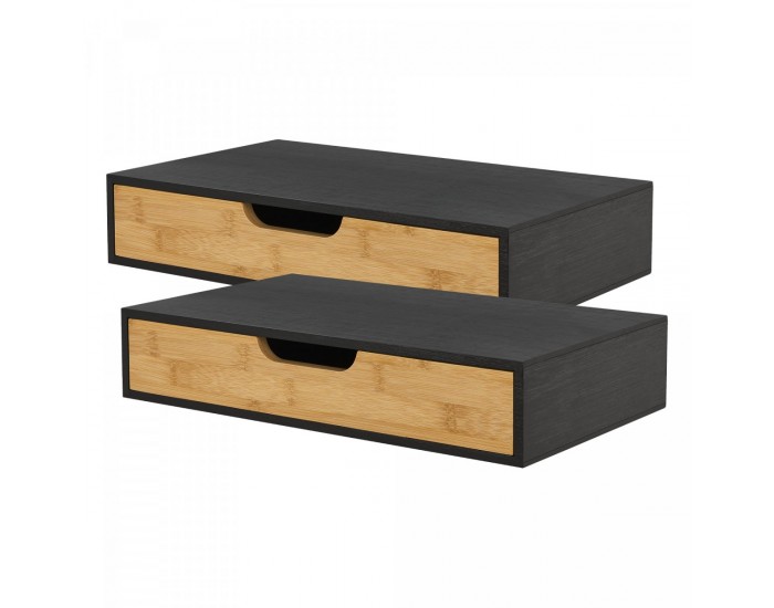 Комплект стенен рафт от 2 Bokn с чекмедже бамбук черен []