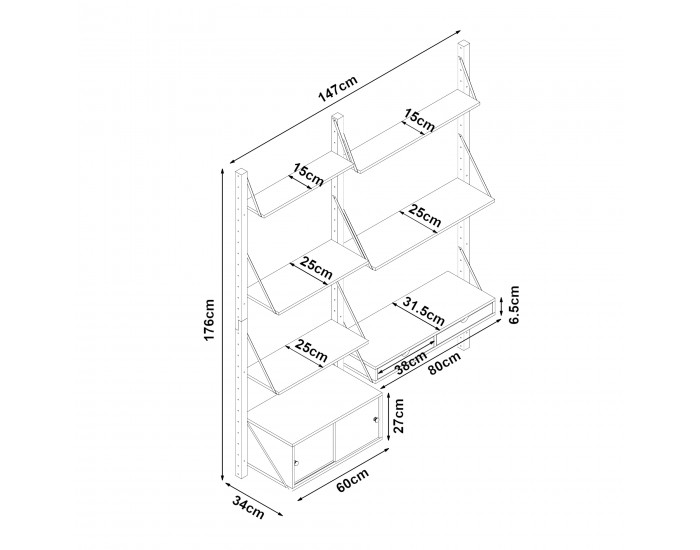 Стенен рафт Tingvoll 176x147x34 см бамбук []
