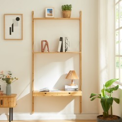 Стенен рафт Tingvoll 176x85x32 см бамбук [] - Дневна