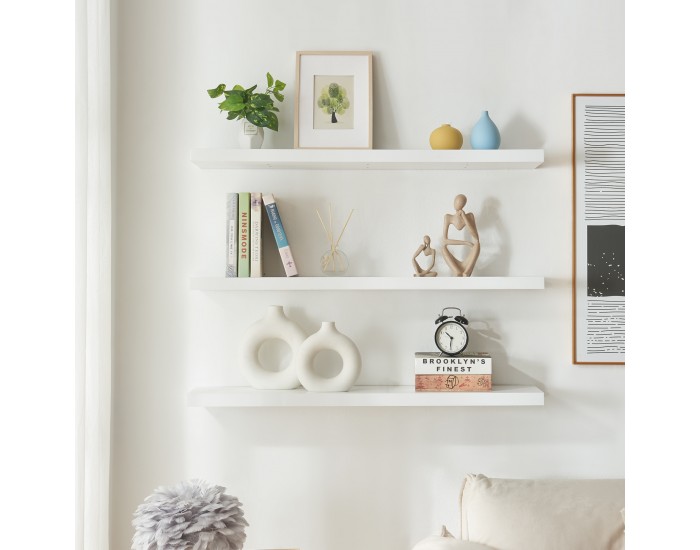 Стенни рафтове Stranda от 3 бр., 100x20x4 см, бели []