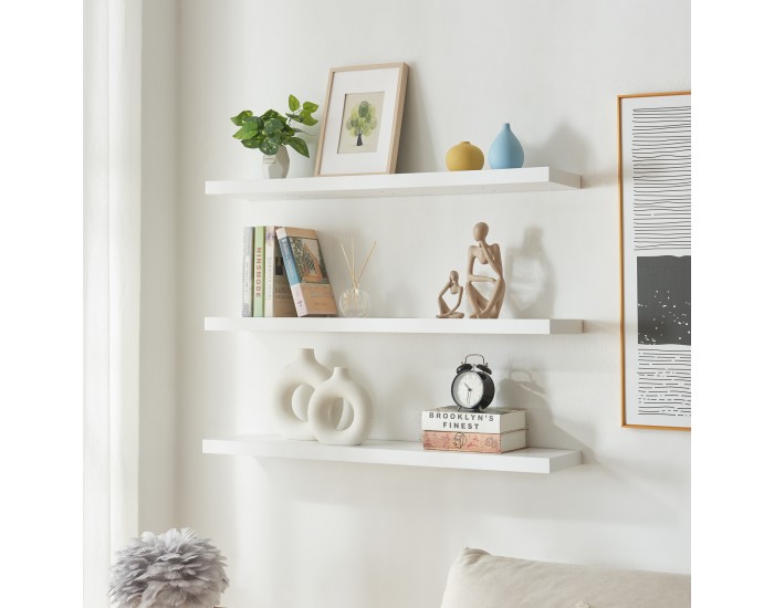 Стенни рафтове Stranda от 3 бр., 100x20x4 см, бели []