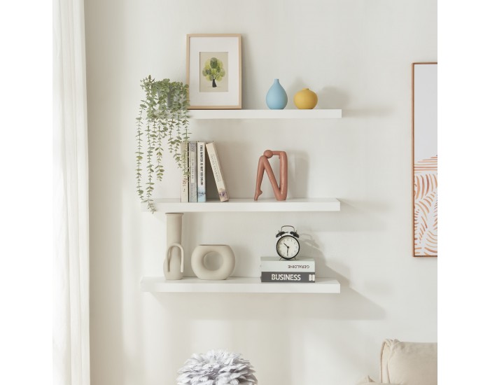 Стенни рафтове Stranda от 3 бр., 80x20x4 см, бели []