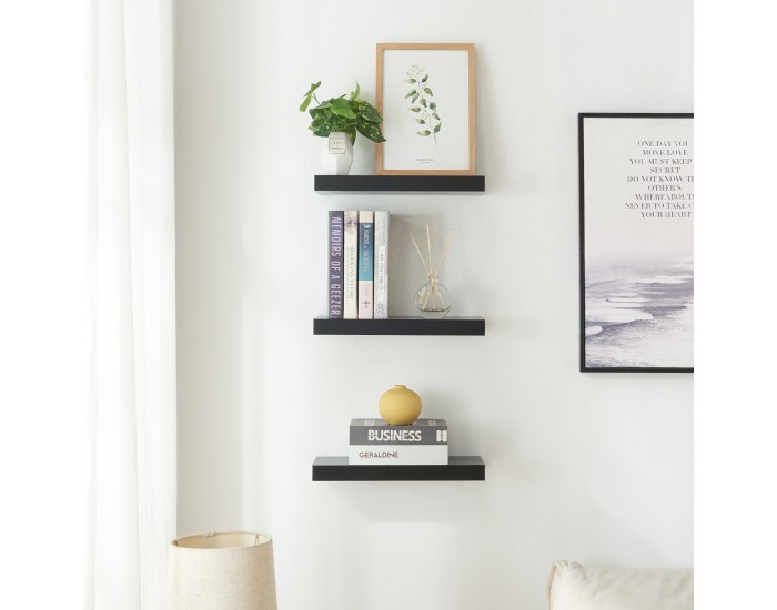 Стенни рафтове Stranda от 3 броя, 38x17x4 см, черни []