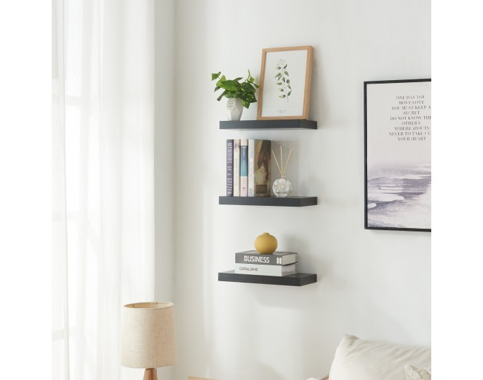 Стенни рафтове Stranda от 3 броя, 38x17x4 см, черни []