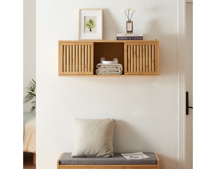 Стенен рафт Ypäjä 93x20x33 см бамбук []