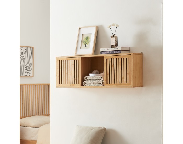 Стенен рафт Ypäjä 93x20x33 см бамбук []