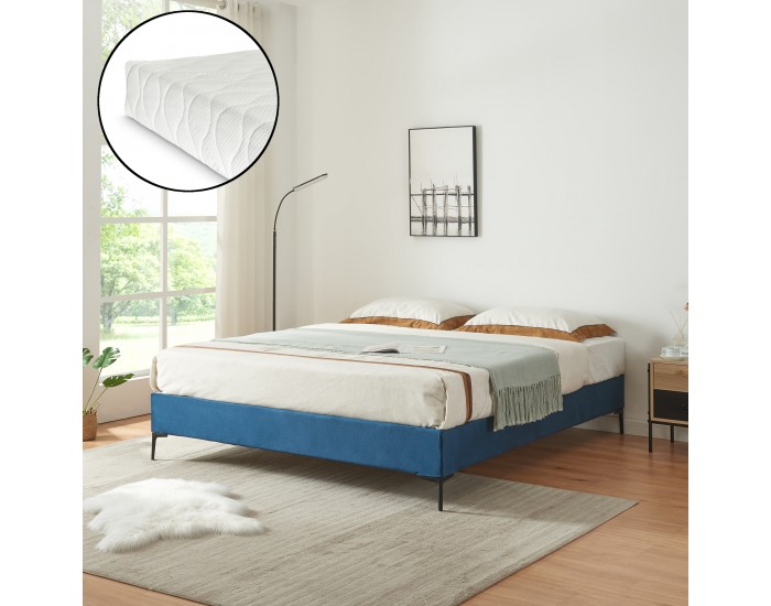 Двойно легло Lilla с матрак кадифе 180x200 см синьо []