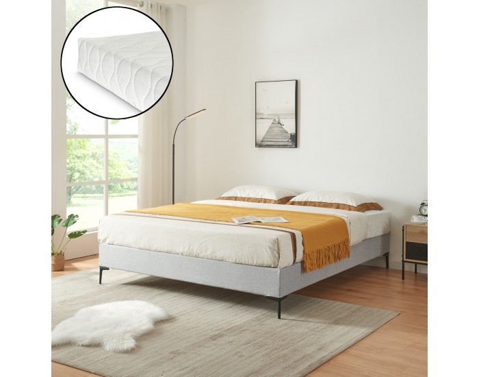 Двойно легло Lilla с текстилен матрак 180x200 см светло сиво []