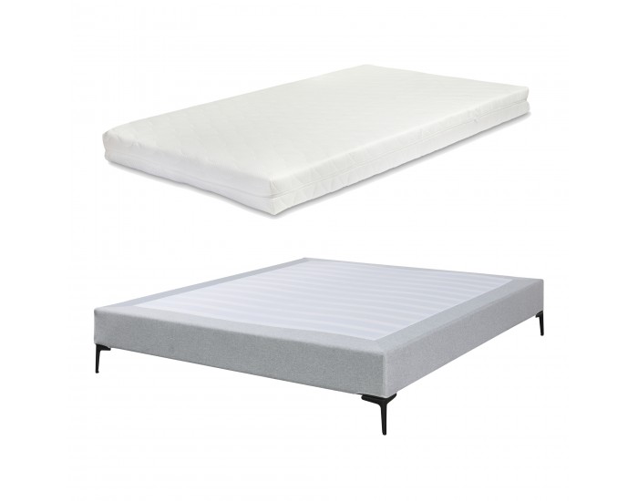 Двойно легло Lilla с текстилен матрак 180x200 см светло сиво []