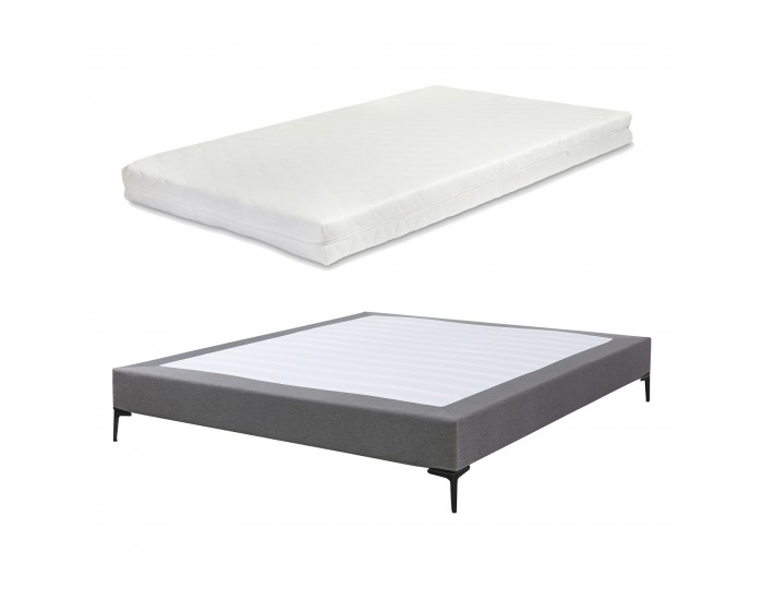 Двойно легло Lilla с текстилен матрак 180x200 см тъмно сиво []