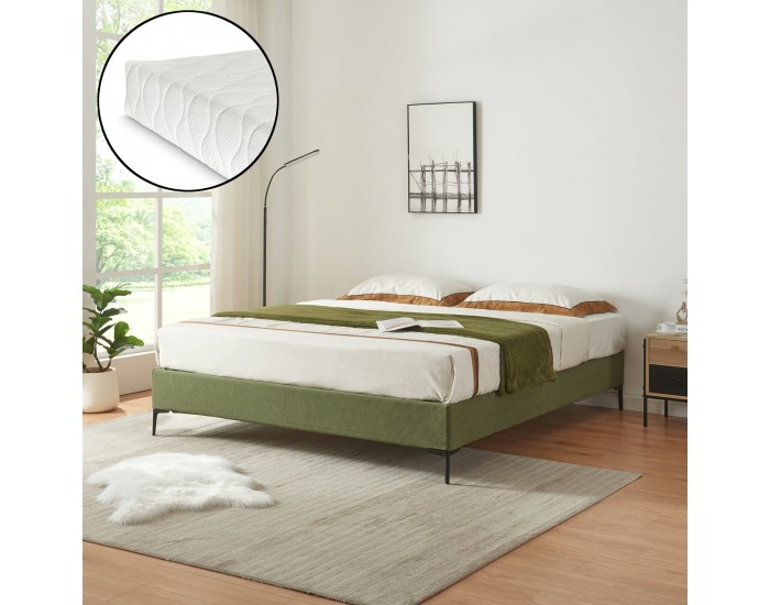 Двойно легло Lilla с матрак Корда 160x200 см Зелен []