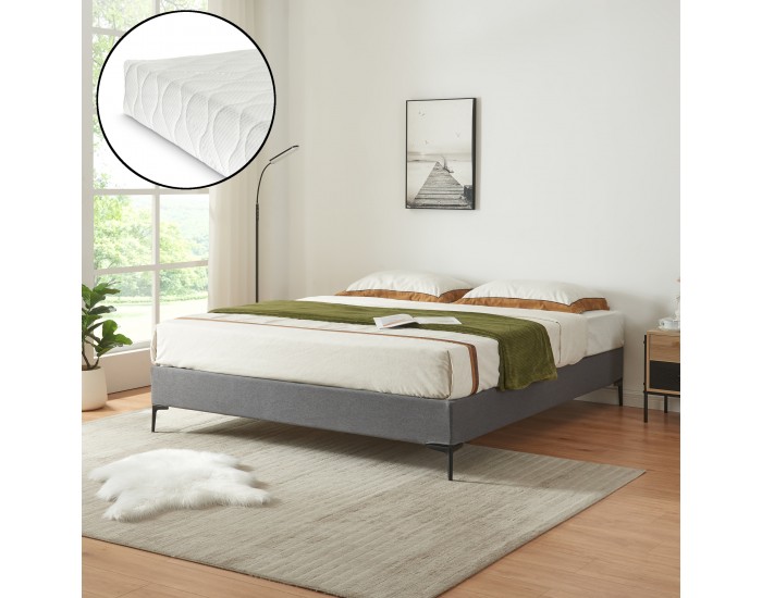 Двойно легло Lilla с текстилен матрак 160x200 см тъмно сиво []