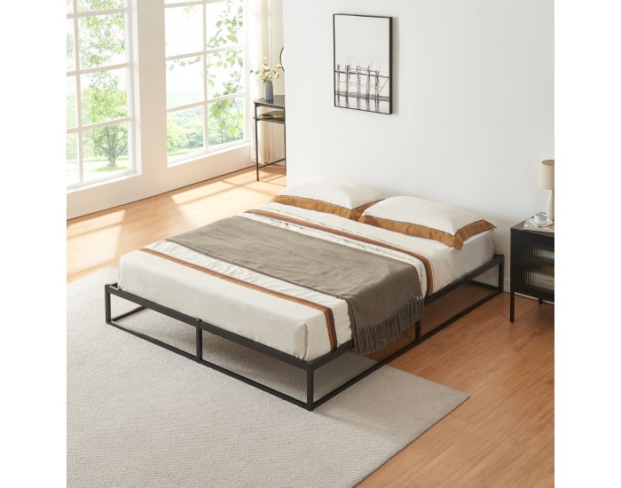 Метално легло Trerunta с матрак 160 х 200 см стоманено черно []