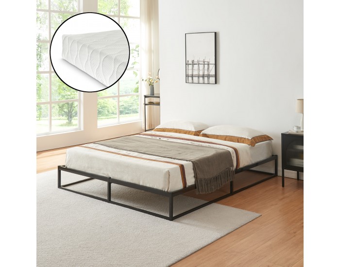 Метално легло Trerunta с матрак 160 х 200 см стоманено черно []