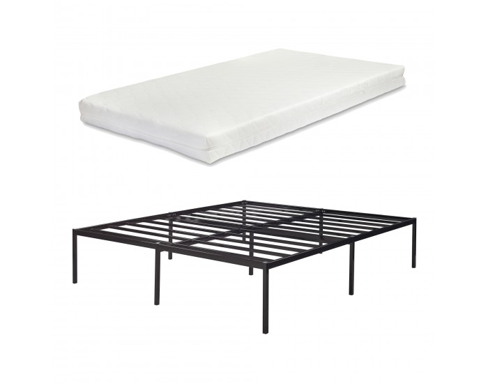 Метално легло Vårdö с матрак 160x200 см Черно []