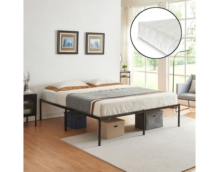 Метално легло Vårdö с матрак 180x200 см Черно []