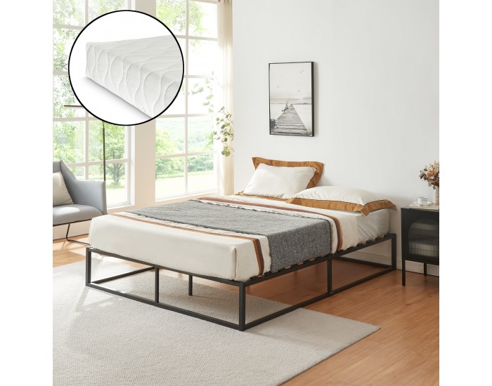 Метално легло Крит 160x200 см със студен дунапренов матрак Черен []