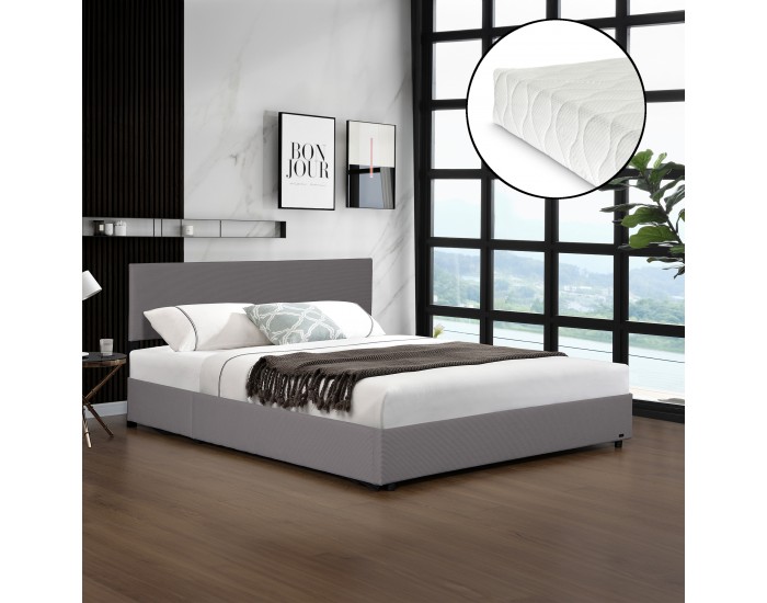 Тапицирано легло Juva с матрак и леглова кутия 160x200 см Grey Corium Тапицирано легло Juva с матрак и леглова кутия 160x200 см Grey Corium