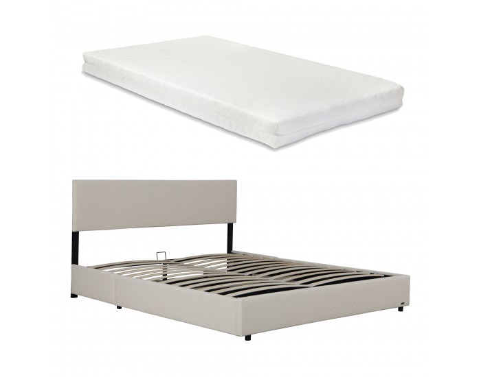 Тапицирано легло Juva с матрак и леглова кутия 160x200 см Beige Corium Тапицирано легло Juva с матрак и леглова кутия 160x200 см Beige Corium