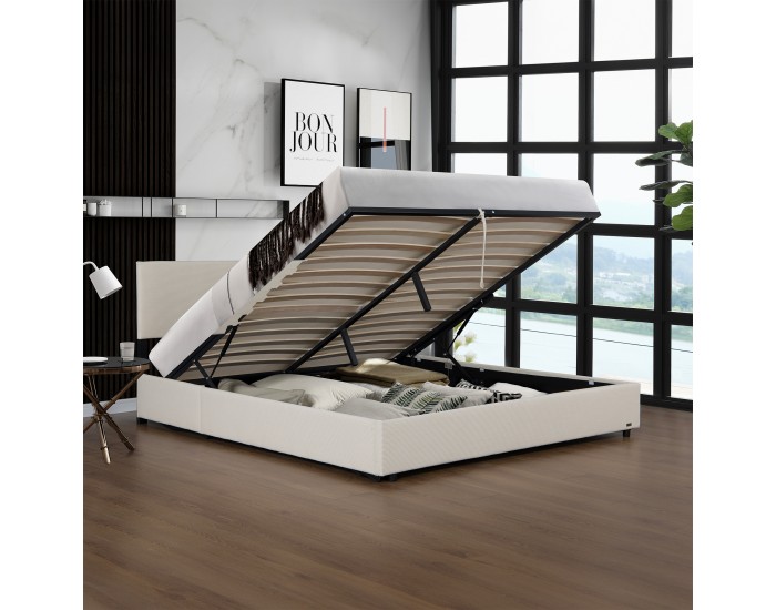 Тапицирано легло Juva с матрак и леглова кутия 160x200 см Beige Corium Тапицирано легло Juva с матрак и леглова кутия 160x200 см Beige Corium