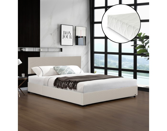 Тапицирано легло Juva с матрак и леглова кутия 160x200 см Beige Corium Тапицирано легло Juva с матрак и леглова кутия 160x200 см Beige Corium