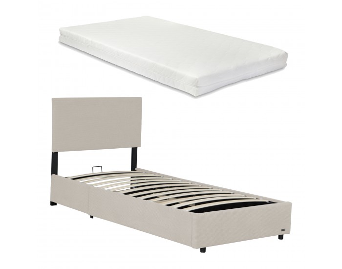 Тапицирано легло Juva с матрак и леглова кутия 90x200 см Beige Corium Тапицирано легло Juva с матрак и леглова кутия 90x200 см Beige Corium