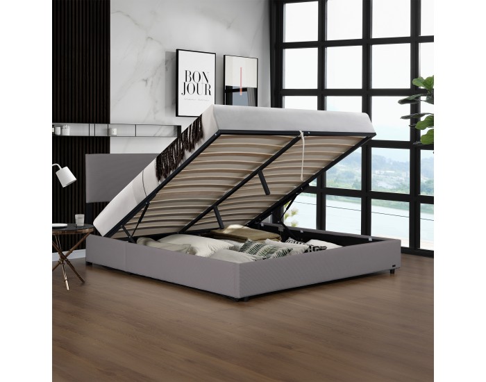 Тапицирано легло Juva с матрак и леглова кутия 140x200 см Grey Corium Тапицирано легло Juva с матрак и леглова кутия 140x200 см Grey Corium