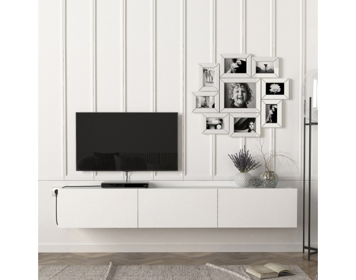 ТВ шкаф Вихти 180х31х29.5см Бял []