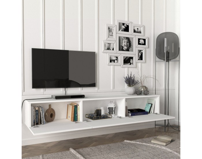 ТВ шкаф Вихти 180х31х29.5см Бял []