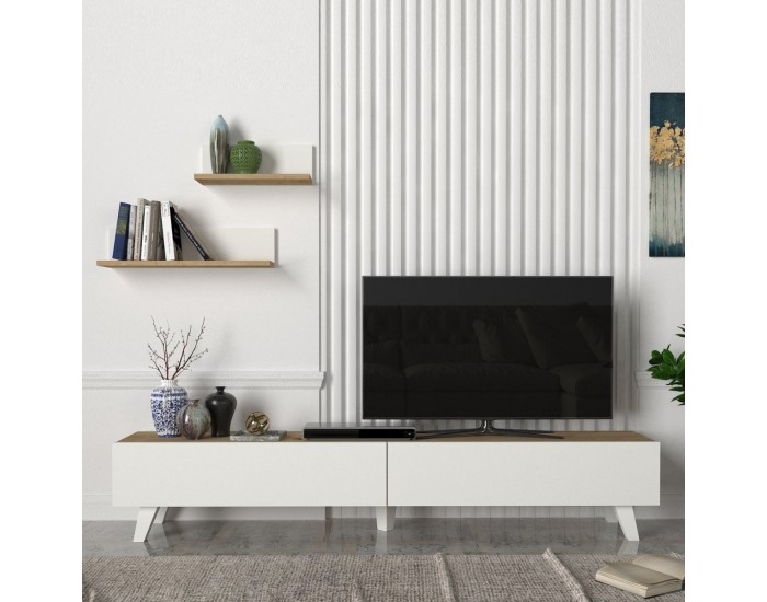 Комплект ТВ маса Saarijärvi с 2 рафта дъб / бял []