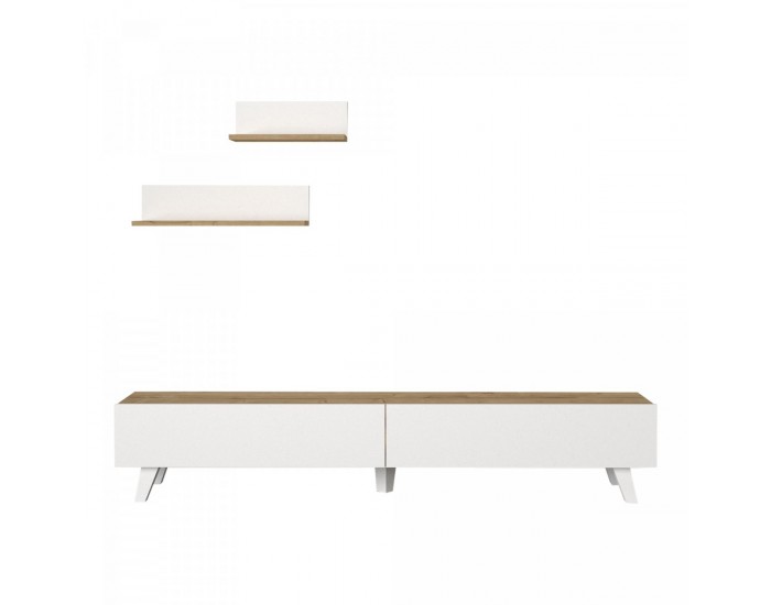 Комплект ТВ маса Saarijärvi с 2 рафта дъб / бял []