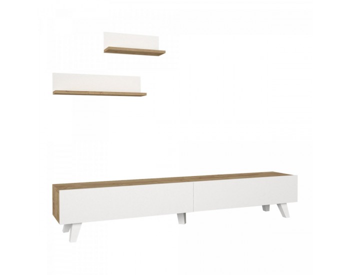 Комплект ТВ маса Saarijärvi с 2 рафта дъб / бял []