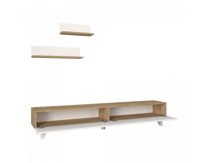 Комплект ТВ маса Saarijärvi с 2 рафта дъб / бял []