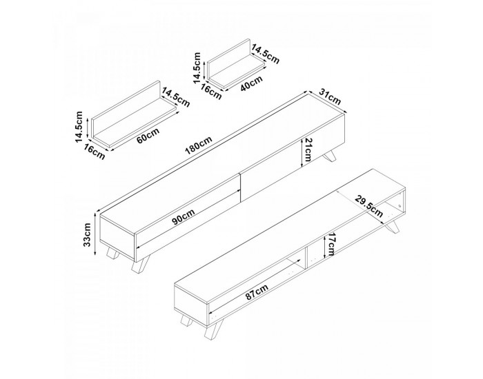 Комплект ТВ маса Saarijärvi с 2 рафта дъб / бял []